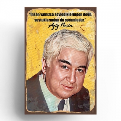 Aziz Nesin Ahşap Retro Vintage Poster 